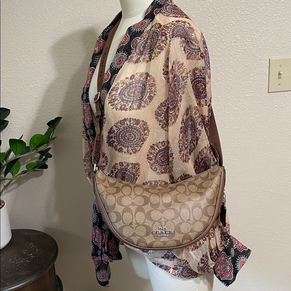 COACH Signature Brown Crescent Shoulder Bag with Adjustable Logo Strap - Picture 11 of 11